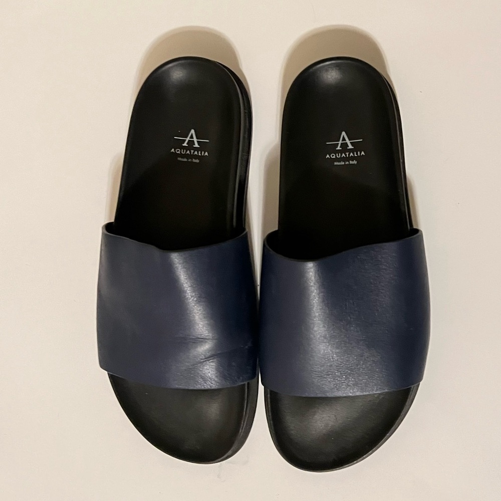 Aquatalia Men's Navy and Black Slide Sandals Made in Italy